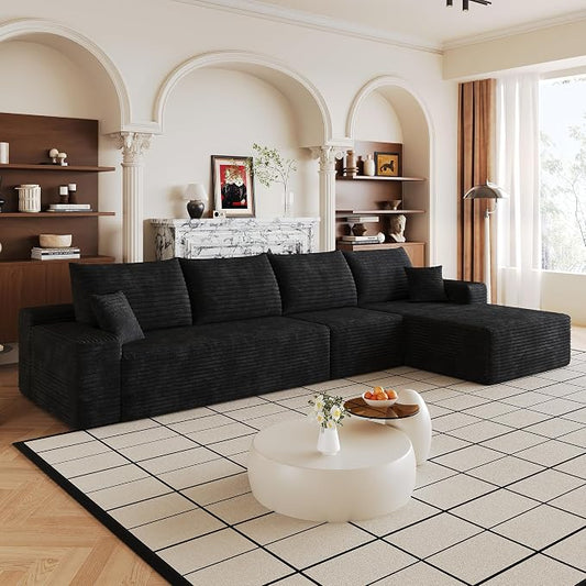 Eafurn 135" Oversized L-Shaped Boneless Sectional Sofa Couch with Chaise, Fluffy Corduroy Modular Couch with Deep Seat,Flexible Combination Corner Sofa & Couch for Living Room, No Assembly
