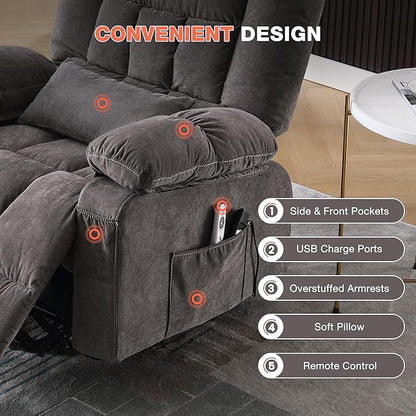 MAHOMICO Power Lift Recliner Chair for Elderly with Vibration Massage and Lumbar Heating, Electric Lift Recliner Single Sofa with Side Pocket and USB Charge Port for Living Room