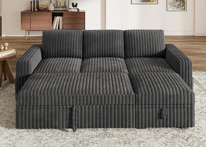 HONBAY Modular Sectional Sofa with Pull Out Bed,Corduroy L Shaped Sleeper Sofa with Storage, Sectional Couches for Living Room,Dark Grey