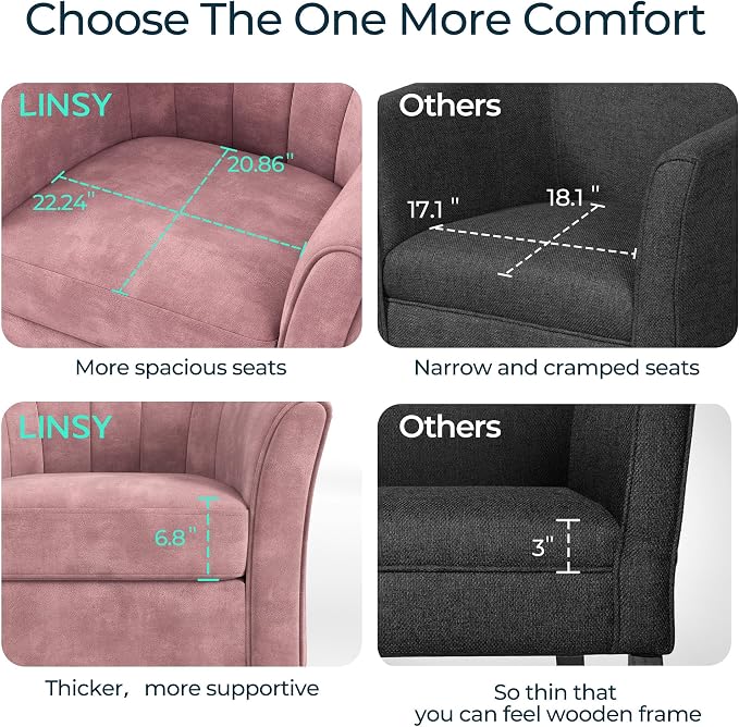 LINSY Swivel Accent Chair Ottoman Set: Velvet Larege Barrel Chair with Foot Rest, Modern Reading Chair Upholstered Armchair with Footrest for Living Room Bedroom Study Room Office (Pink)