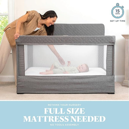 Baby Delight Lunaire Full Size Crib | Breathable Mesh Baby Crib | Tool-Free Assembly Baby Bed | Charcoal Tweed