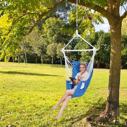 Backyard Expressions Hanging Hammock Chair Swing with Cushions & Hanging Kit – 500 lb Capacity, Cotton Blend Fabric, for Indoor/Outdoor Use – Includes Chain, Hooks & Spring – 5 Colors