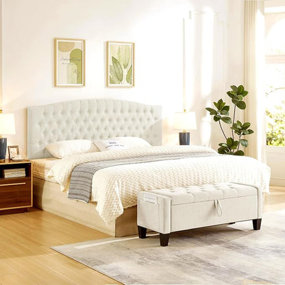 24KF Upholstered Tufted Button Linen Wall Mounted Headboard,Comfortable Fashional Headboard King/CA King Size, 6055-K-Ivory