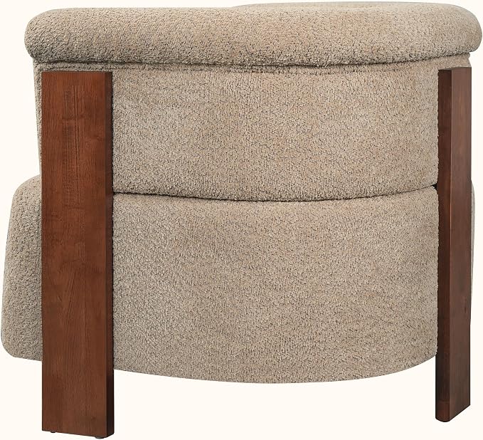 Merax 31.7" Mid-Century Teddy Fleece Barrel Accent Chair, Brown | Brown Teddy Fleece Upholstered Armchair, Modern Wraparound Lounge Chair for Living Room, Bedroom, Entryway