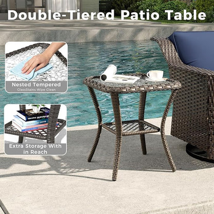 9 Pieces Patio Conversation Furniture Set - 1 Sofa, 2 Ottomans, 4 Swivel Chairs, 2 Side Tables, Outdoor Wicker Furniture with Removable Cushions for Porch, Balcony, Sunroom (Blue)