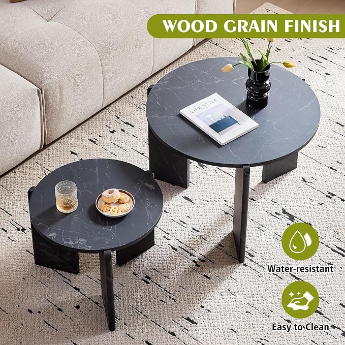 Round Nesting Coffee Table Set of 2 for Small Spaces | Modern style, suitable for living rooms, wooden
