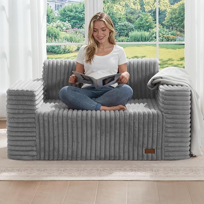 ZurNesfure Sofa Couch Cloud Loveseat, Memory Foam Couch with Pillow No Assembly Need, Modern Couch with deep seat and Washable Cover Boneless Sofas for Living Room Bedroom Apartment (Grey,Loveseat)