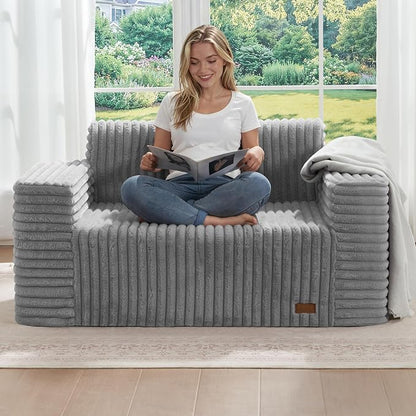 ZurNesfure Sofa Couch Cloud Loveseat, Memory Foam Couch with Pillow No Assembly Need, Modern Couch with deep seat and Washable Cover Boneless Sofas for Living Room Bedroom Apartment (Grey,Loveseat)