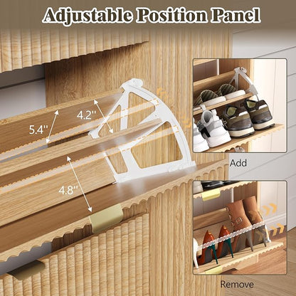 Shoe Cabinet Storage for Entryway with 3 Flip Drawers & Side Cabinet, Fluted Narrow Shoe Organizer with Wooden Leg, Freestanding Shoe Storage Hidden Shoe Rack Organizer for Front Door Entrance, Oak
