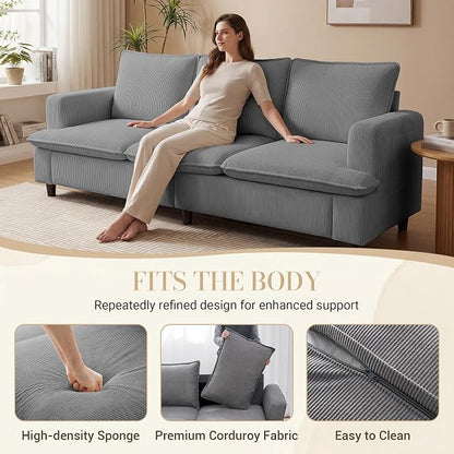GRUSIGN 3 Seater Couch, 83" Comfy Corduroy Sofa with Deep Seat, Modern Sofa Couch for Living Room, Office, Bedroom, Apartment (Pillows not Included)