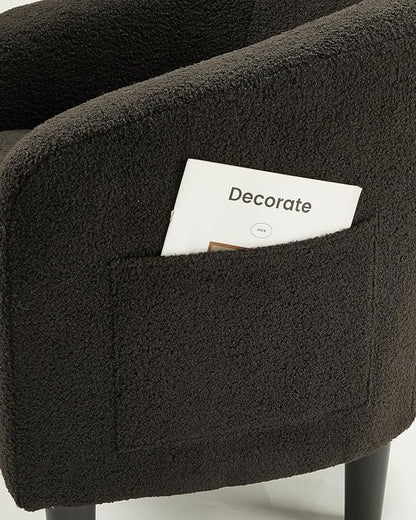 GarveeHome Accent Chair with Ottoman, Boucle Barrel Armchair, Modern Club Chair with Stool for Bedroom Reading Room, Stylish Corner Chair, Black