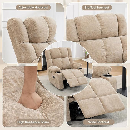 Swivel Rocker Recliner Set of 2,Rocking Recliner Chair with Adjustable Headrest for Adults,Upholstered Fabric Rocking Chair Swivel for Bedroom,Living Room,Brown