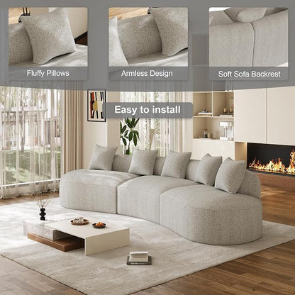 134" Curved Modular Sectional Sofa for Living Room, Modern Chenille Oversized Cloud Couch, Plush Luxury 6-Seater Extra Deep Seat Boucle Boneless Sofa, No Assembly Required, Grey