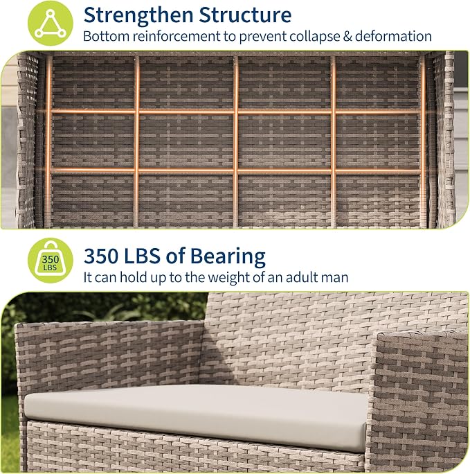 GAOMON 4-Piece Patio Furniture Set, Modern PE Rattan Conversation Set with 2 Chairs, Loveseat & Tempered Glass Coffee Table, All-Weather Outdoor Seating for Garden, Porch, Balcony, Poolside
