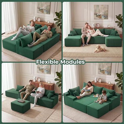 Mangodan 118'' Cloud Sectional Couch, U Shaped Boneless Couches for Living Room, Modular Sectional Sofa with Deep Seat Light Facing Chaise, Comfy Cloud Couch Sofa, Green
