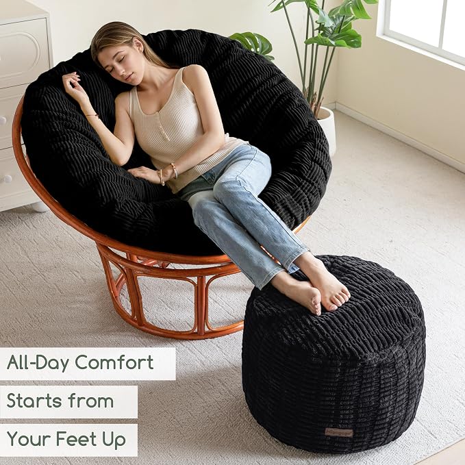 HIGOGOGO Pouf Ottoman Stuffed Round Modern Foam Filled Foot Rest Poufs for Living Room Chair Decorative 26 X 18 Inches Boho Relax Stool for Wedding Christmas Party, Black