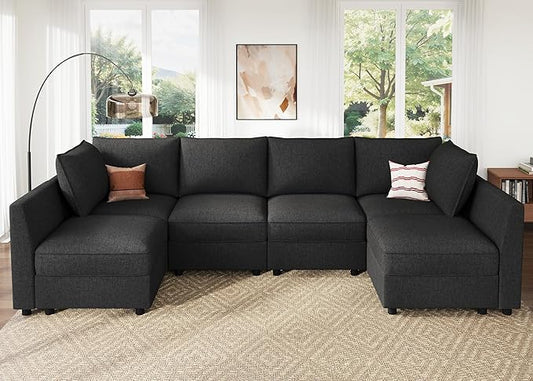 HONBAY Modular Sectional Sofa Couch with Storage, Modern U Shaped Sectional Sofa, Convertible Sectional Couch for Living Room - Linen Grey