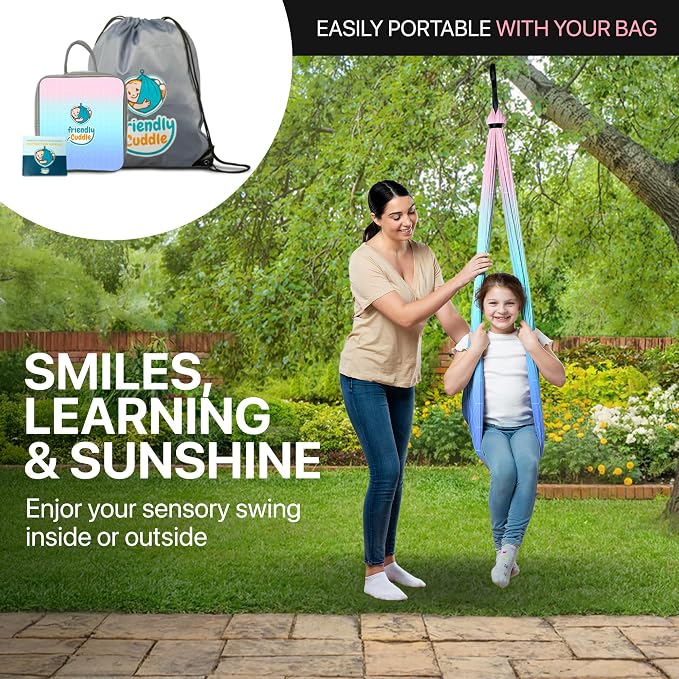 Indoor Sensory Swing for Kids or Outdoor – Holds 300lbs, Double-Layer, & 360° Swivel, Calming Compression Therapy Swing Hammock for Kids & Adults with All Hardware – Sensory-Motor Toys & Gifts