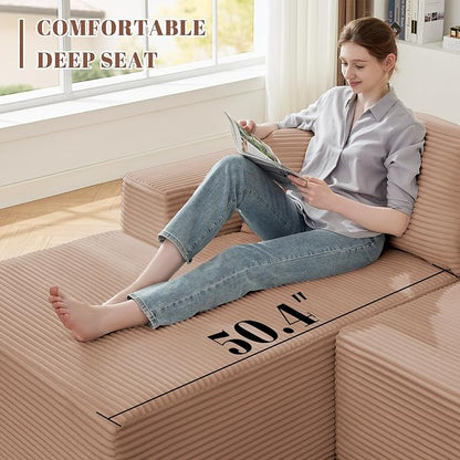 Mangodan 110” Cloud Sectional Couch, Modular Sectional Sofa for Living Room, Boneless Sofa with Deep Seat, Comfy Fluffy Couch with L-Shaped Chaise, No Assembly Required (Left-Facing Chaise, Camel)