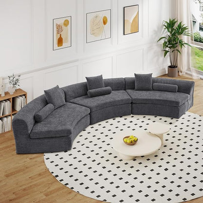 AVZEAR Curved Modular Sectional Sofa, Chenille Upholstered Cloud 3 Seater Couch for Living Room, No Assembly Modern Love Seat Sofa with 3 Bolster Pillows & 3 Square Pillows, High-Density Foam, Gray