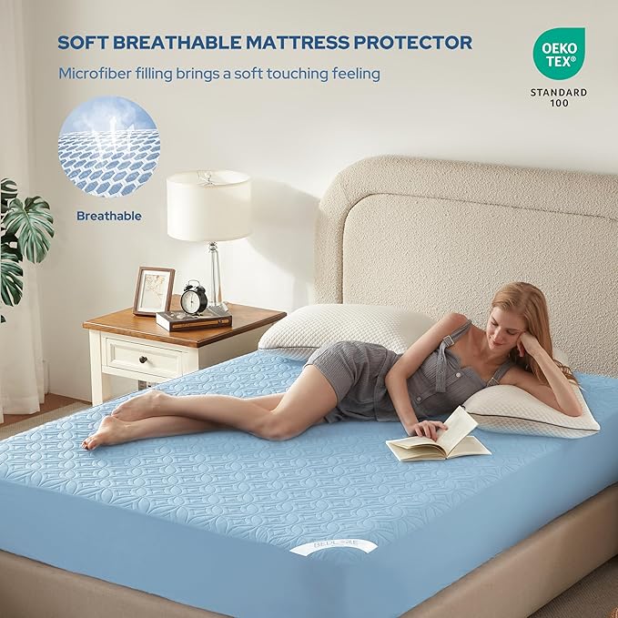 BEDLORE Waterproof Mattress Protector, California King Size Mattress Pad with Deep Pocket 6"-18" Depth, Soft Noiseless Dirt-Proof Bed Mattress Cover Washable for Home, Bedroom, Hotel (Sky Blue)