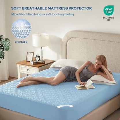 BEDLORE Waterproof Mattress Protector, King Size Mattress Pad with Deep Pocket 6"-18" Depth, Soft Noiseless Dirt-Proof Bed Mattress Cover Washable for Home, Bedroom, Hotel (Sky Blue)