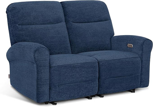 MCombo 64.6" Wall Hugger Power Loveseat Recliner Sofa with USB Ports, Reclining Loveseat for Small Spaces Living Room RV, Fabric PR635M1 (Navy Blue)