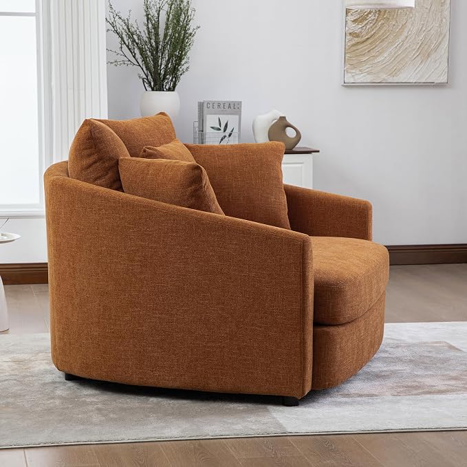 ERYE 56.3" Chenille Upholstered Accent Chair Deep Seat for Living Room Bedroom, Oversized Leisure Cushion Armchair W/ 5 Pillows and Removable Cover for Home Apartment Office