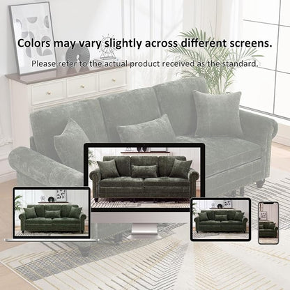 KEIKI King Size Pull Out Sofa Bed 3 in 1 Classic Modern Convertible Sleeper Chenille Upholstery Nailhead, Rolled Arm Sturdy Metal Frame 600 lbs for Living Room Apartment Office Small Spaces, Green