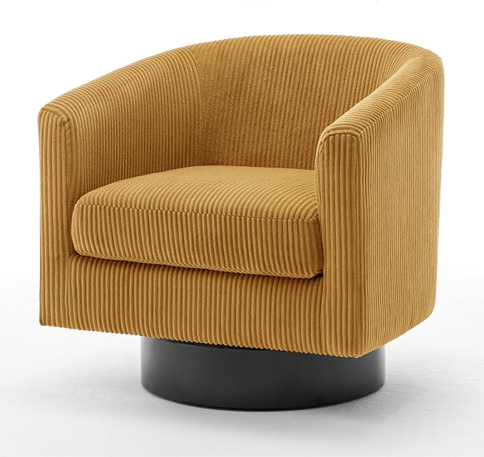 Swivel Accent Chair, Upholstered Corduroy Barrel Chair for Living Room, Small Single Sofa Bedroom Reading Seat, Orange