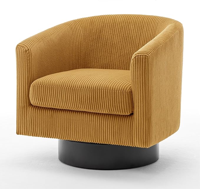 Swivel Accent Chair, Upholstered Corduroy Barrel Chair for Living Room, Small Single Sofa Bedroom Reading Seat, Set of 2, Orange