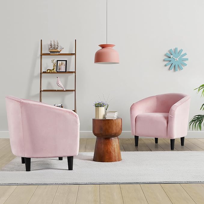 Topeakmart Velvet Accent Chair, Comfy and Modern Velvet Club Chair with Armrest and Sturdy Legs for Living Room/Bedroom Study, Set of 2, Pink