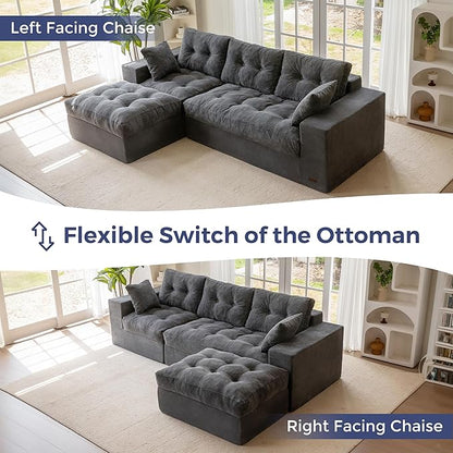 MAXYOYO 104" L Shaped Modular Sectional Sofa with Ottoman, Cloud Boneless Couch with Layered Cushion, Upholstered Sofa Flexible Module Combination for Living Room, No Assembly, Dark Grey
