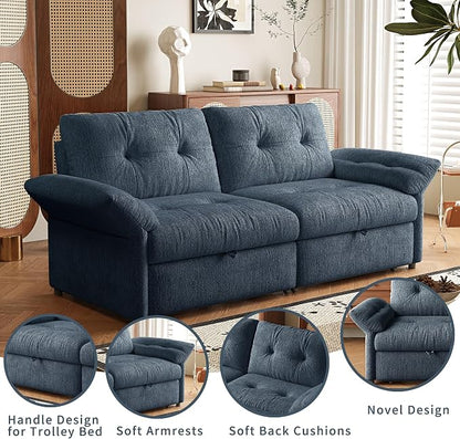 81.5'' Full Sleeper Sofa, Pre-Assembled, Chenille Pull Out Couches Bed, 3-in-1 Convertible Sofa, Adjustable Backrest, Small Loveseat for Small Space, Living Room, Apartment, Chenille Blue
