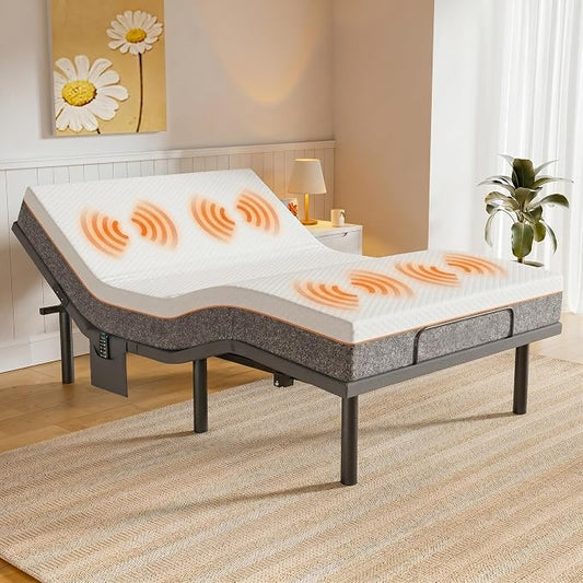 AMADA HOMEFURNISHING Queen Adjustable Bed Frame and 10 Inch Gel Memory Foam Mattress Set, Massage, Head & Foot Incline, Wireless Remote, USB Ports, LED Night Light