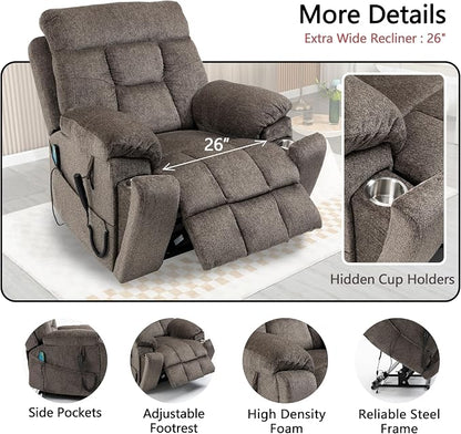 JIKFRIMA Dual Motor Power Lift Recliner Chair with Massage Heating for Adults Elderly, Electric Lift Chairs Lay Flat Recliners, Infinite Position, 2 Hidden Cup Holders