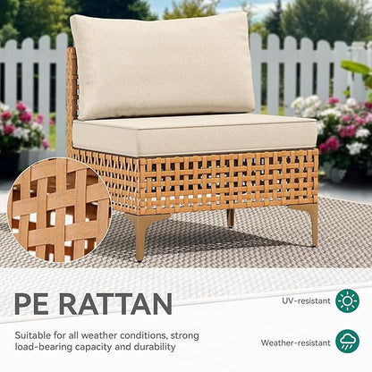 YITAHOME Wicker Patio Furniture Set 3 Pieces Outdoor Sectional Sofa with Solar Light Table Outdoor Couch with Waterproof Cushions All-Weather Rattan Patio Conversation Set for Indoor/Outdoor
