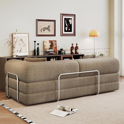 JINGLING 79" Queen Sleeper Sofa Bed with Memory Foam, Compressed Couch in a Box, Foldable Convertible Small Couches for Small Spaces Bedroom Game Room, Corduroy Fabric, Camel