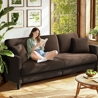 Welzona 83" Couches for Living Room, Teddy Sofa Couch, Comfy Sofas for Living Room, Tool-Free Setup Loveseat Sofa, All-Wood Love Seat Couches, Small Couch 2 Pillows Included, Khaki
