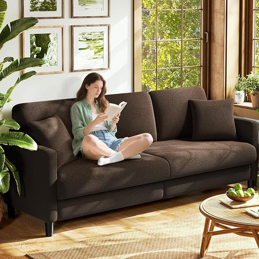 Welzona 83" Couches for Living Room, Teddy Sofa Couch, Comfy Sofas for Living Room, Tool-Free Setup Loveseat Sofa, All-Wood Love Seat Couches, Small Couch 2 Pillows Included, Khaki