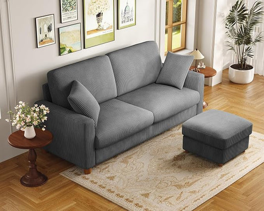 Kidirect 70in L Shaped Couch, Modular Sofa No Tool Assembly, Comfy Sectional Couches for Living Room 21in Deeper Seats, Corduroy Sofas for Living Room with 2 Pillows, Loveseat Sofa Set, Grey Couch