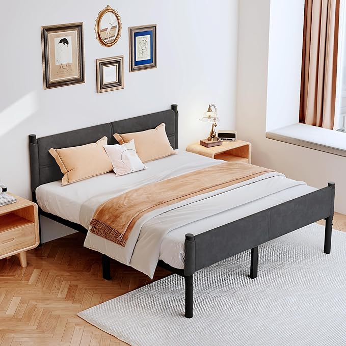 Metal Bed Frame,14Inch King Size Bed Frame with Storage Space,Heavy Duty Sturdy Mattress Foundation,Easy Assembly,No Box Spring Needed,King Grey