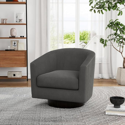 Swivel Accent Chair, Upholstered Corduroy Barrel Chair for Living Room, Small Single Sofa Bedroom Reading Seat, Gray