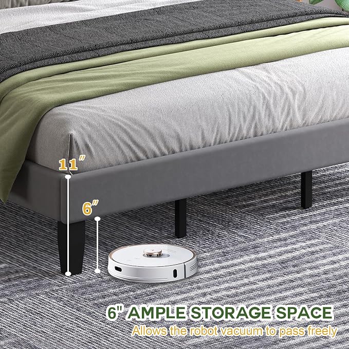 King Size Bed Frame with Velvet Upholstered Platform Bed and Wooden Slats Support, Adjustable Height Headboard/No Box Spring Needed/Easy Assembly/Mattress Foundation
