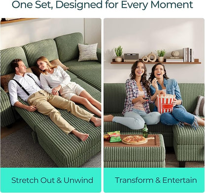LINSY HOME Sectional Sleeper Sofa with Pull Out Couch Bed for Living Room (Green)