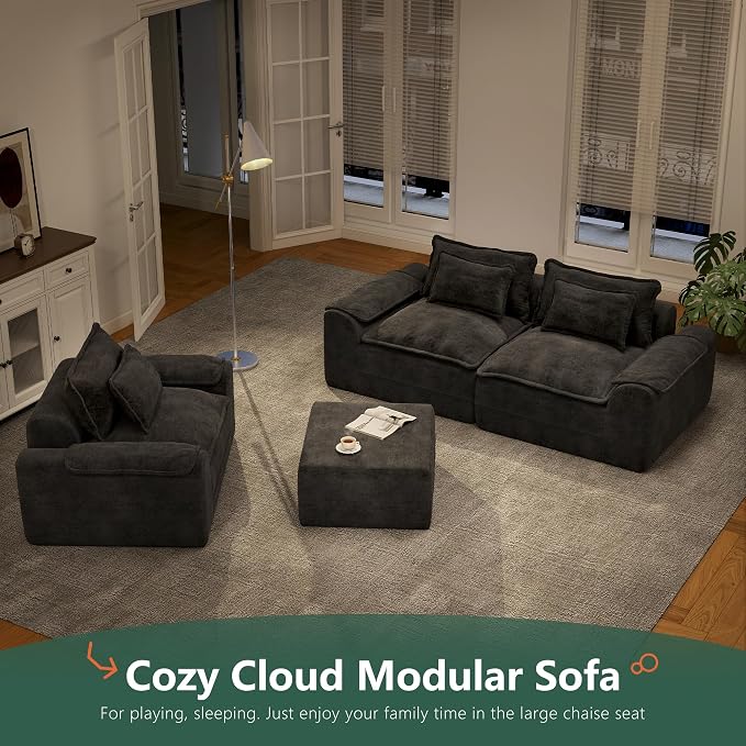 Hobestluk 87" Cloud Sectional Couch Loveseat with Deep Seat 2-Seater with Removable Cover Large Sofa Couch for Living Room (Dark Grey, Loveseat Sofa)