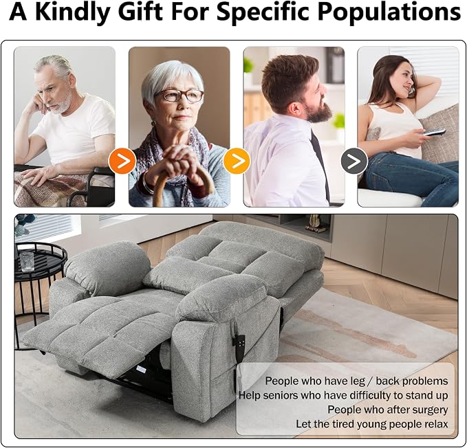 JIKFRIMA Dual Motor Power Lift Recliner Chair with Massage Heating for Adults Elderly, Electric Lift Chairs Lay Flat Recliners, Infinite Position, 2 Hidden Cup Holders