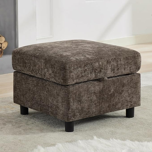 WUTUTUEE 25'' Square Storage Ottoman Module for Modular Sectional Sofa, Living Room Coffee Table Sectional Ottoman Footrest for Convertible Couch, Chenille Brown