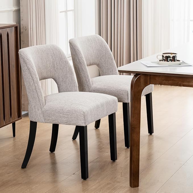 VKNOW Wooden Dining Chairs Set of 4, Modern Fabric Upholstered Dining Room Chair Kitchen Chairs, Farmhouse Dinner Chair for Kitchen Dining Room, Grey-Black Legs