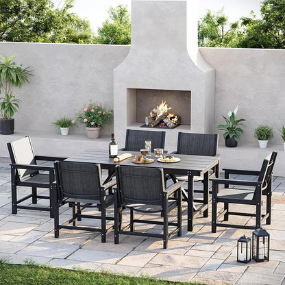 Amopatio Outdoor HDPE Dining Chairs Set of 6 All-Weather Patio Chairs with Textilene Backrest Heavy Duty for Porch Backyard Deck Lawn Garden, Black